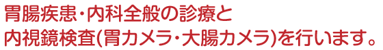 胃腸疾患・内科全般の診療と内視鏡検査(胃カメラ・大腸カメラ)を行います。